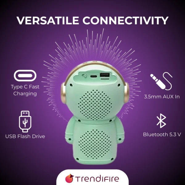 Second image of Astronaut Bluetooth Speaker – Portable Wireless 5W Speaker with Deep Bass, RGB LED Lights, 1200mAh Rechargeable Battery & Compact Design (Multicolor)