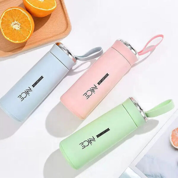 Second image of BPA-Free Glass Water Bottle with Protective Plastic Shell – 400ml (Multicolor, 1 Piece)